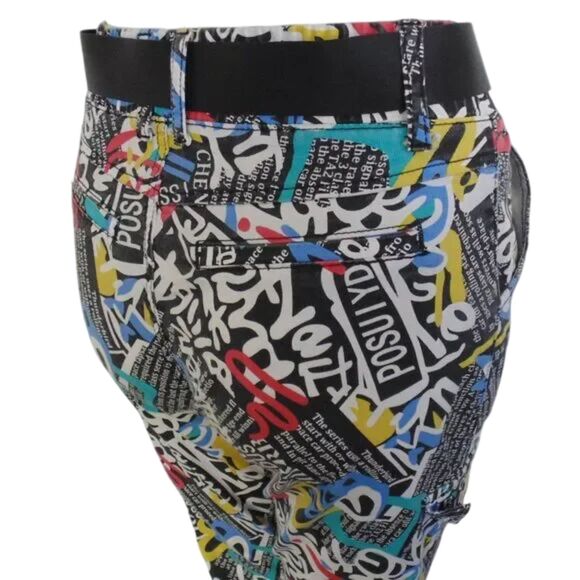 VIP Crop Joggers, 3/4, Graffiti, Faux Cargo, Elastic Waist/Cuffs, Belt, VINTAGE - Picture 10 of 13